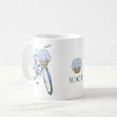 アジサイのバスケット付き自転車 花好き 陶器 コーヒーマグカップ (正面左)