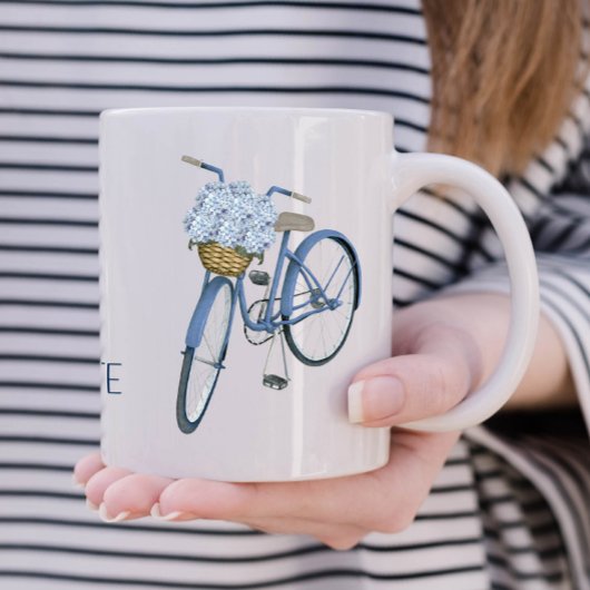 アジサイのバスケット付き自転車 花好き 陶器 コーヒーマグカップ