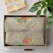 アジサイのバラの花の水彩画の珊瑚の黄色 薄葉紙 (ギフト)