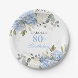 アジサイのブルーグリーンが美しい80歳の誕生日パーティー ペーパープレート