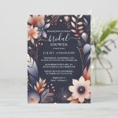 アジサイのメタリック純粋なネイビーブルーブライダルシャワー 招待状 (スタンド正面)