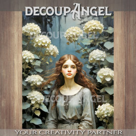 アジサイの庭の女の子 – Decompage - 薄葉紙