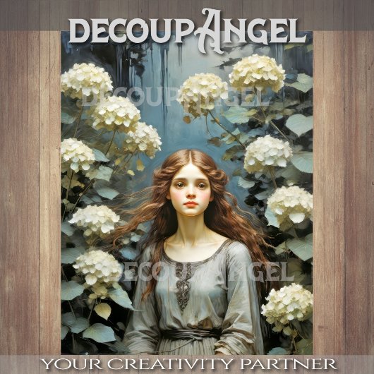 アジサイの庭の女の子 – Decompage - 薄葉紙