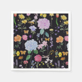 アジサイの庭の花コレクション黒 スタンダードカクテルナプキン (正面)