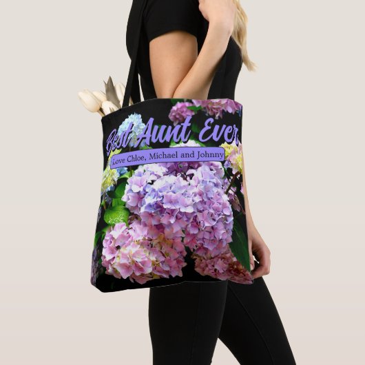 アジサイの庭ピンクの青い紫のフローラおばさんギフト トートバッグ (クローズアップ)