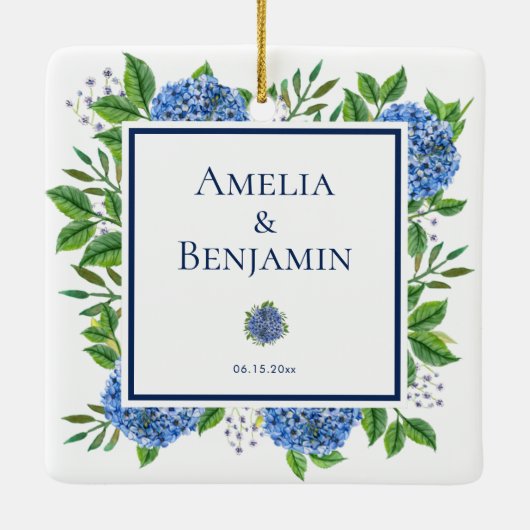 アジサイの役人に感謝結婚のギフト セラミックオーナメント (裏面)