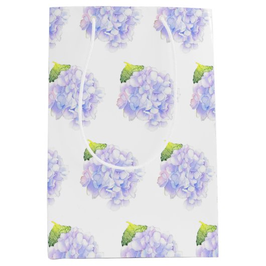 アジサイの水彩のヴィネット模様 ミディアムペーパーバッグ (正面)