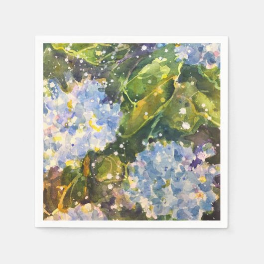 アジサイの水彩プリントナプキン スタンダードカクテルナプキン (正面)