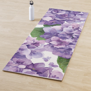 アジサイの水彩花ラベンダーの花 ヨガマット