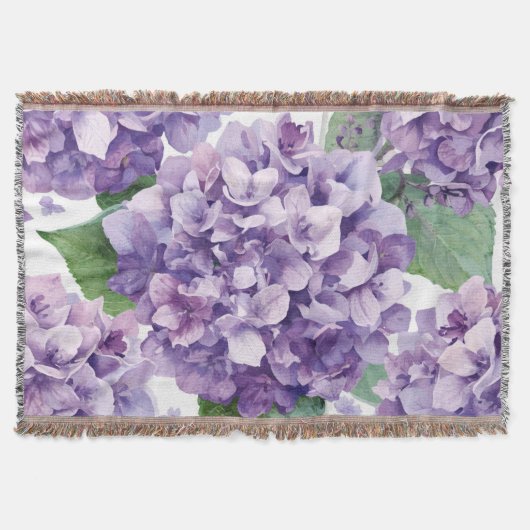 アジサイの水彩花・ラベンダーの花 スローブランケット (正面)
