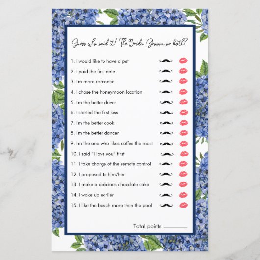 アジサイの水色の推測誰がブライダルシャワーゲーム (正面)