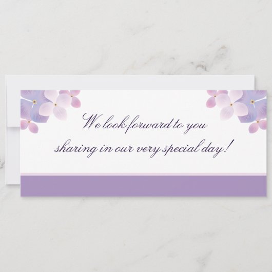 アジサイの紫色の搭乗券の結婚式招待状 招待状 (裏面)