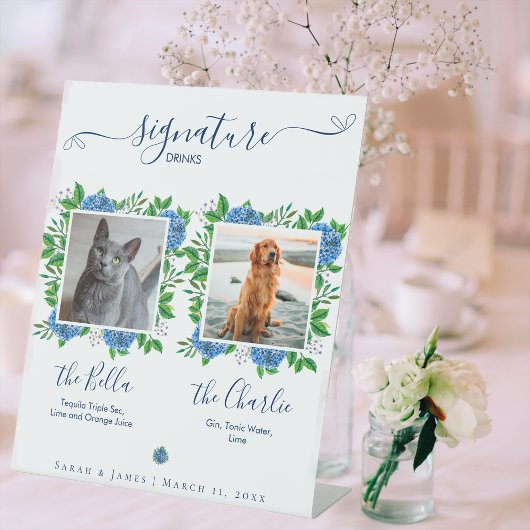 アジサイの結婚式の写真ペットシグネチャードリンク 台座サイン
