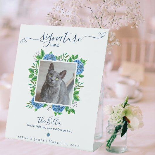 アジサイの結婚式 1 枚の写真 ペットのシグネチャードリンク 台座サイン