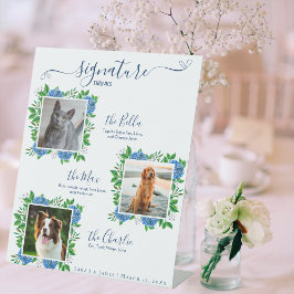 アジサイの結婚式 3枚の写真 ペットのシグネチャードリンク 台座サイン