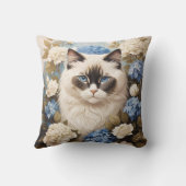 アジサイの花が咲くラグドール猫 クッション (裏面)