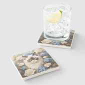 アジサイの花が咲くラグドール猫 ストーンコースター (横)