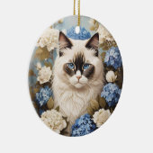 アジサイの花が咲くラグドール猫 セラミックオーナメント (右)