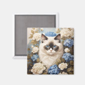 アジサイの花が咲くラグドール猫 マグネット (正面/裏面)