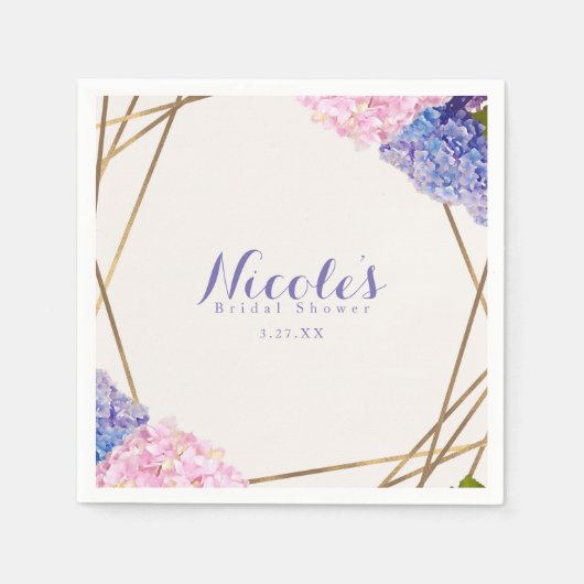 アジサイの花とゴールドのエレガントな春の結婚式 スタンダードカクテルナプキン (正面)