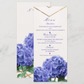 アジサイの花とゴールドのエレガントな結婚式メニューカード メニュー (正面/裏面)