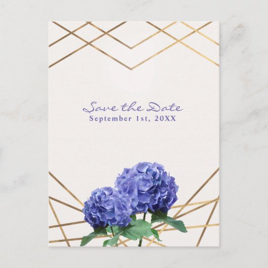 アジサイの花とゴールド エレガント Save the Date 案内ポストカード (正面)