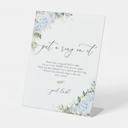 アジサイの花とブルーの「指輪をはめて」サイン 台座サイン (正面)