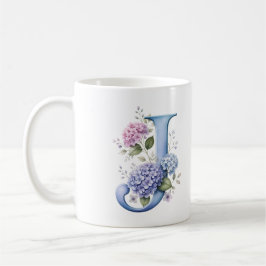 アジサイの花のイニシャル J フラワーモチーフ マグカップ 名入れ