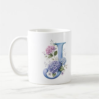アジサイの花のイニシャル J フラワーモチーフ マグカップ 名入れ