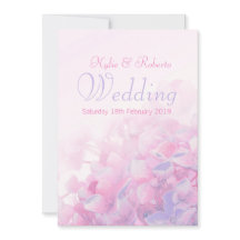 アジサイの花のピンクの紫色の結婚式招待状