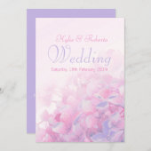 アジサイの花のピンクの紫色の結婚式招待状 招待状 (正面/裏面)