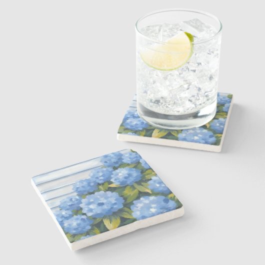 アジサイの花の絵画 ストーンコースター (横)