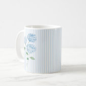 アジサイの花の絵 青いストライプ コーヒーマグカップ (正面左)