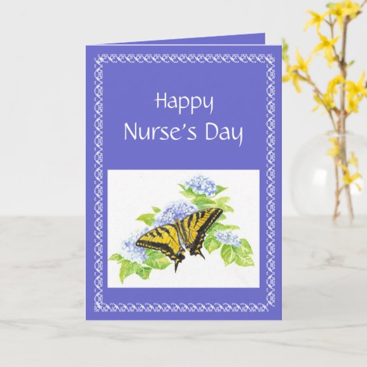 アジサイの花の芸術のアゲハチョウの蝶 カード (黄色い花)