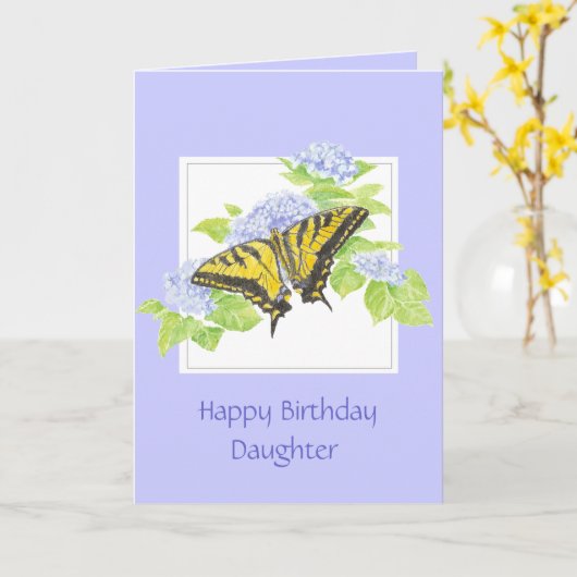 アジサイの花の芸術のアゲハチョウの蝶 カード (黄色い花)