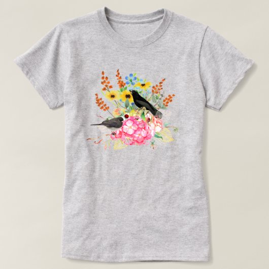 アジサイの花の鳥好きTシャツ Tシャツ (デザイン正面)