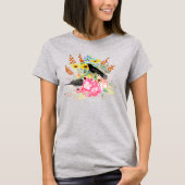 アジサイの花の鳥好きTシャツ Tシャツ (正面)