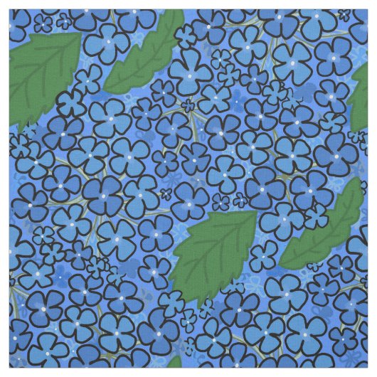 アジサイの花びら 青い無地の植物画 ファブリック (見本)