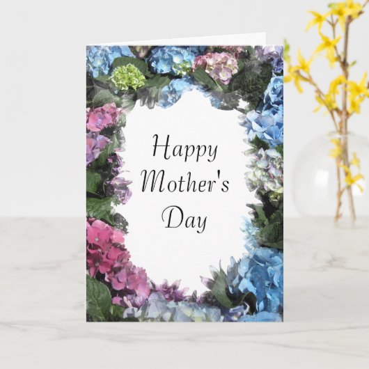 アジサイの花フレームの幸せな母の日 カード (黄色い花)
