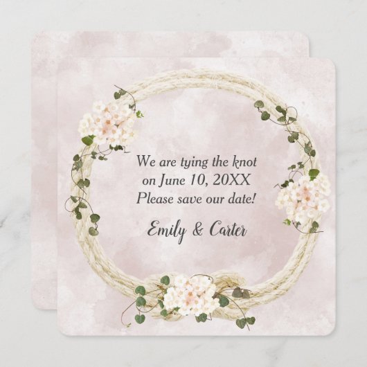 アジサイの花束で結ばれたロープ セーブザデート (正面/裏面)