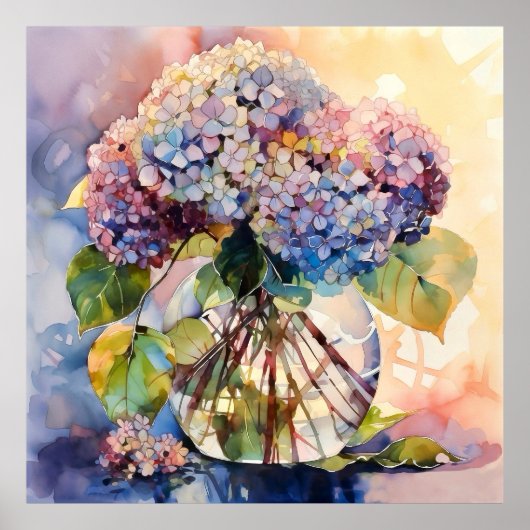 アジサイの花束のボタニカルアート ポスター (正面)