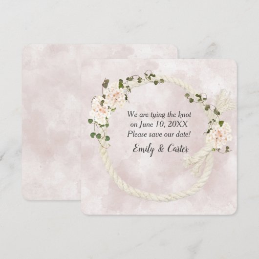 アジサイの花束の付いた白いロープ セーブザデート (正面/裏面)