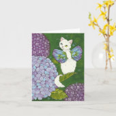 アジサイの花猫の妖精のメッセージカードMoussart カード (黄色い花)