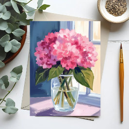 アジサイの花瓶の花束の水彩画 ポストカード