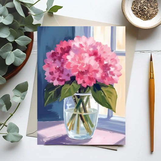 アジサイの花瓶の花束の水彩画 ポストカード