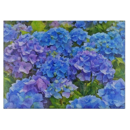 アジサイの花 ウォーターカラーアート ガラス カッティングボード (正面)