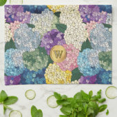 アジサイの花 フローラル 擬似ステンドグラス モノグラム キッチンタオル (折り畳み)