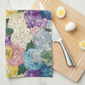 アジサイの花 フローラル 擬似ステンドグラス モノグラム キッチンタオル (四つ折り)