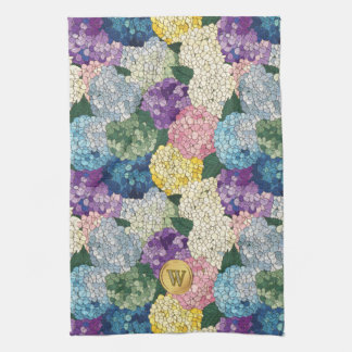 アジサイの花 フローラル 擬似ステンドグラス モノグラム キッチンタオル