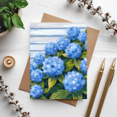 アジサイの茂みのブルーの花 フローラルペインティングカード